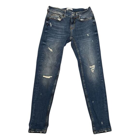 Zara Woman Distressed Mid Rise Skinny Jeans Blue Medium Wash Denim 6 - Picture 1 of 4